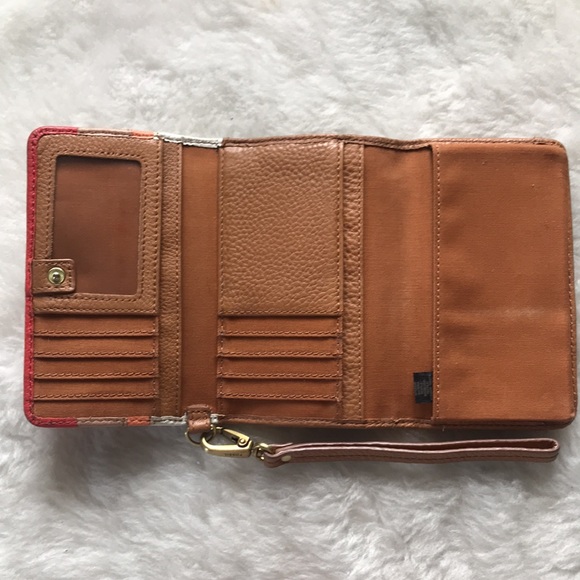 Fossil color block tan red trifold wallet clutch - Picture 6 of 12